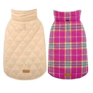 Reversible Plaid Pink and Cream Dog Jacket Medium  (A244)